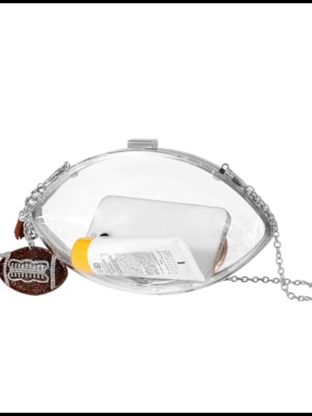 Clear Acrylic Football Crossbody Purse Clutch with Charm Stadium Bag